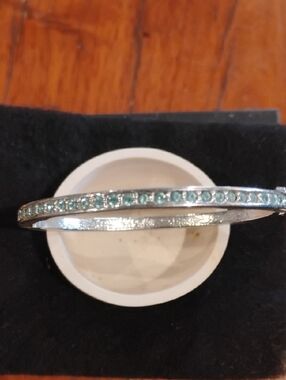 Swarovski Silver Bangle with Aqua Blue Crystals